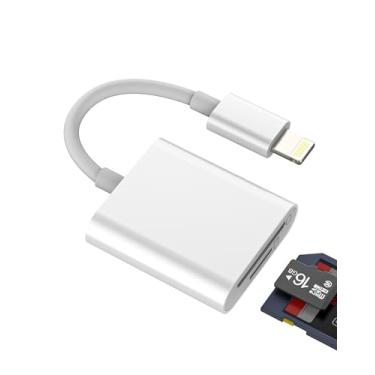Imagem de Leitor de cartão Lightning para SD (2 em 1) para iPhone 14 Pro Max, adaptador de câmera digital, memória micro SD, TF Flash armazenamento, transferência, compartimento duplo para Apple MFi Certified