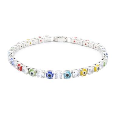 Imagem de Lavencious Pulseira de tênis Impression Fashion com olho turco, dourado transparente ou ródio, latão, 18 cm, largura de 4 mm, 7,5 gramas, zircônia cúbica, 7.0 inches, Latão Zircônia cúbica, Zircônia