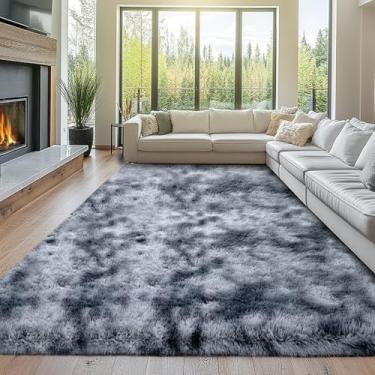 Imagem de Tapetes de sala de estar de 25 x 30 cm: tapetes grandes tingidos cinza escuro para sala de estar - tapetes grandes felpudos de 25 x 30 cm - Tapetes internos macios cinza escuro tingidos para quarto, 3