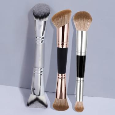 Imagem de Pacote com 3 pincéis de maquiagem de ponta dupla, ultramacios, bem embalados, não absorvem o pó, adequados para base, corretivo, mistura de contorno e camadas (ouro e prata)