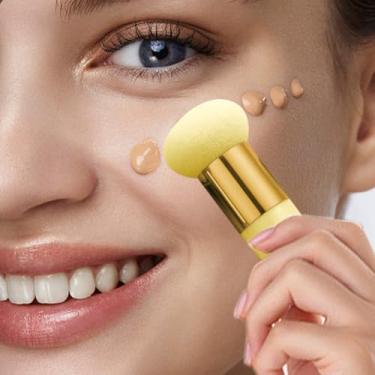 Imagem de 1 esponja de maquiagem com alça - liquidificador de base e puff de cosméticos de beleza, amarelo
