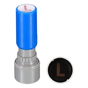 Imagem de Carimbos com letras autotintas, caractere L 7 mm alfabeto professor carimbo inicial mini carimbo de tinta para caderno de aula, scrapbooking, artesanato faça você mesmo, concha azul