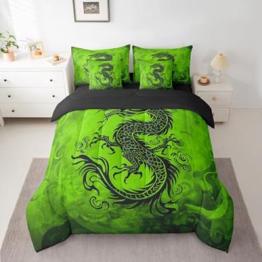 Imagem de Castle Fairy Jogo de cama de dragão, animais selvagens, misteriosos verdes, animais chineses, macio, Queen (1 edredom, 2 fronhas, 2 fronhas, 1 lençol de cima, 1 lençol com elástico)