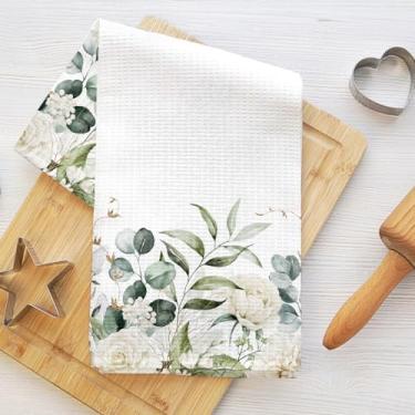 Imagem de Toalhas de cozinha artísticas de flores, toalha de mão macia absorvente, panos de prato de waffle para cozinha, banheiro, sala de estar, casa, presentes de inauguração de casa para mulheres, mãe e tia
