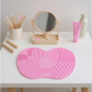 Imagem de 2 peças de almofadas de limpeza de silicone, em forma de maçã, escova reutilizável e tapete de limpeza de ferramentas com ventosa para pincéis de maquiagem, utensílios de cozinha, uso doméstico (rosa)