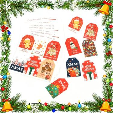 Imagem de Etiquetas de presente de Natal, decorações de chiristmas com cordão anexado, etiquetas de barbante de Feliz Natal, presente de papel em branco com corda para festa, festival, 50 peças, 10 estilos com