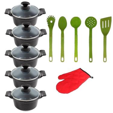 Imagem de Jogo Panelas Preto Liso Cerâmica Talher Javali Aal 16A24Cm