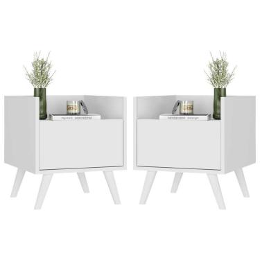 Imagem de Kit Com 2 Mesas De Cabeceira 40Cm Retrô Multimóveis V4044 Branca Branco