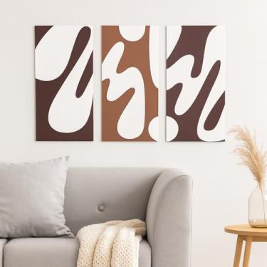 Imagem de Conjunto Kit 3 Quadros Decorativos Abstrato Desenhos Irregulares em MDF e Relevo 3D(Marrom)