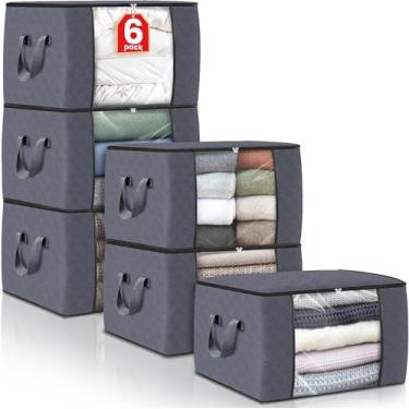 Imagem de 6 Sacos Dobráveis Para Guardar Resistentes, Recipiente de Armazenamento com Alças Duráveis, para Roupas, Cobertor, Edredom, Lençóis, Travesseiros e Brinquedos (Capacidade de 90 Litros)