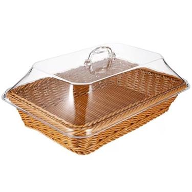 Imagem de Cesta De Pão De Vime Com Tampa De Acrílico Para Alimentos (Marrom)