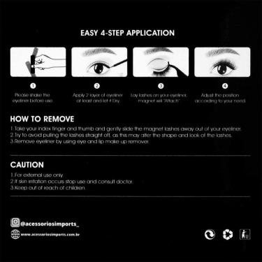 Imagem de Kit 3 Pares Cílios Postiços Magnéticos Com Pinça E Delineador Magnetico