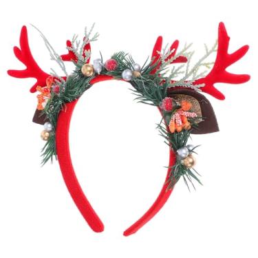 Imagem de TOYANDONA Tiara de Natal Com Chifres de Rena para Mulheres, Tiara de Cabelo Fofa Com Chifres de Veado Vermelho E Gorro de Papai Noel, Acessório Festivo de Natal para Festas de Fim de Ano, Cabine de