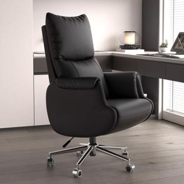 Imagem de Cadeira Executiva para Escritório com Apoio para os Pés, Cadeiras Executivas Grandes e Altas com Assento Largo, Cadeira Ergonômica para Escritório em Couro, para Casa,Black