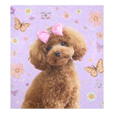 Imagem de Vuiyean Capa de ímã de lava-louças roxo para cachorro Poodle marrom - folha de 58 cm x 66 cm, capas frontais magnéticas decorativas para lava-louças ímãs de porta decalque de painel de geladeira para