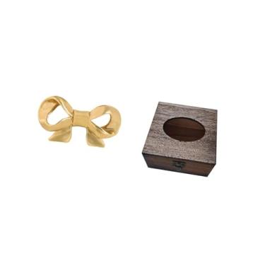 Imagem de Fenteer Puxador de Latão em Formato de Laço para Gavetas de Cozinha E Armários de Banheiro, com Porta-lenços de Madeira, Organizador Dispensador de Lenços Fac