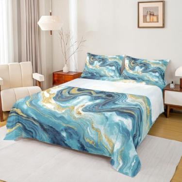 Imagem de Erosebridal Jogo de lençol de mármore para homens e mulheres, arte fluida com tinta aquarela, estampa de mármore, arte de arte impressa, lençol de cima, lençol de cima, com efeito de glitter impresso