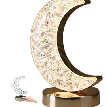 Imagem de Luminária LED Lua Decorativa, Mesa, 3 Temperaturas de Cor, Base Dourada, 19cm x 10cm, USB, Toque Sensível, Portátil