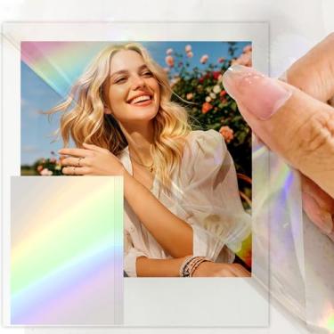 Imagem de 6 folhas de papel adesivo holográfico transparente – Adesivos de vinil autoadesivos à prova d'água para vidro, janela, lembrancinhas de festa de outono (arco-íris)