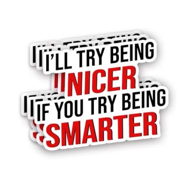 Imagem de (3 peças) Adesivo I'll Try Being Nicer If You Try Being Smarter, Citações sarcásticas, inspirador, humorístico, anti-social, decalque de vinil para Tumbler, laptop, Kindle, garrafas de água, livros