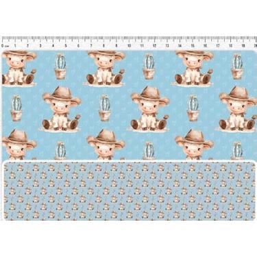 Imagem de Tecido Tricoline Digital Country Infantil Vaquinha azul 50 x 150 cm