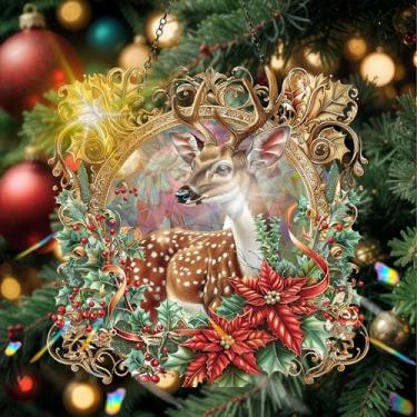 Imagem de Acrílico colorido Suncatcher, decoração de Natal com estilo vitral impresso, decoração de arte de parede Rainbow Maker, enfeites de Natal para janelas internas e externas com corrente 19,8 x 19,8 cm