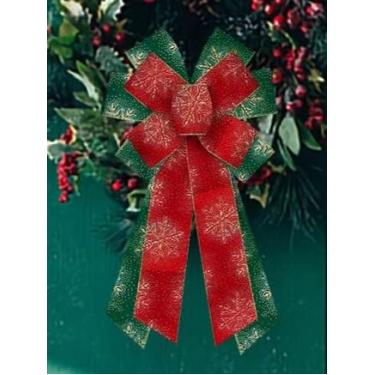 Imagem de Grande laço de Natal para guirlanda, grinalda de floco de neve vermelho e verde com glitter para decoração de Natal, arco de inverno para porta da frente, interior e exterior, enfeite de decoração