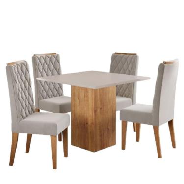 Imagem de Conjunto Sala De Jantar Mesa Lord Quadrada 0,90m 4 Cadeiras Bele Veludo Viero Madeirado/off White
