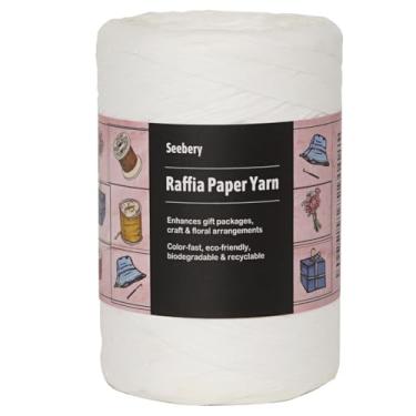 Imagem de Seebery Fio de fita de ráfia para artesanato - Fio de grama de ráfia para embrulho de presente, decoração DIY, persianas e muito mais | Corda de papel de corda fosca - 1/10.2 cm de largura, 109 metros