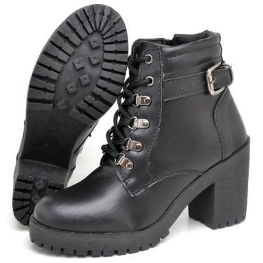 Imagem de Bota Coturno Feminino Cano Baixo  Salto Alto Conforto e Lazer - Polo B