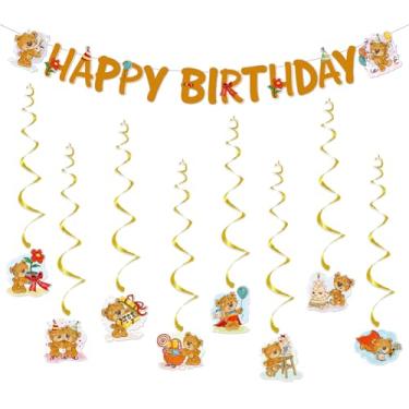 Imagem de Zwiebeco Bear Happy Birthday Party Decoração Banner Bunting Guirlanda Pendurado Kit de Redemoinhos de Papel para Crianças Meninas Meninos Selvagem Um Tema Floresta Acessórios Suprimentos