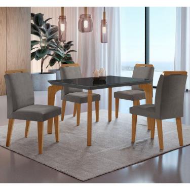 Imagem de Conjunto Mesa Liz 120cm Com Vidro 4 Cadeiras Athenas Mod... Vel.grafite Grafite Imbuia Serig. Grafit