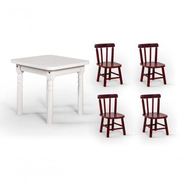 Imagem de Conjunto Mesinha Infantil Branca Com 4 Cadeiras Kids Mogno