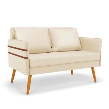 Imagem de Namoradeira 02 Lugares Mari material sintético Bege Pés Palito Castanh