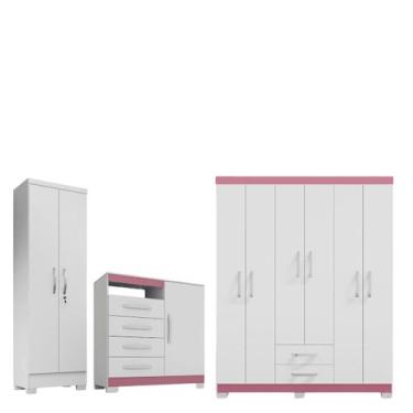 Imagem de Conjunto Guarda Roupa 6 Portas com Cômoda e Multiuso - EdeCasaMoveis, 