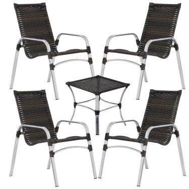 Imagem de Jogo De 4 Cadeiras Emily Em Alumínio E Mesa De Centro Trama Pedra Ferro