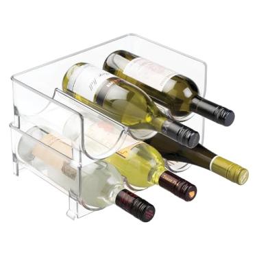 Imagem de Suporte de garrafa iDesign de 3 seções para garrafas de água, refrigerante ou vinho, conjunto de 2, transparente, feito nos EUA