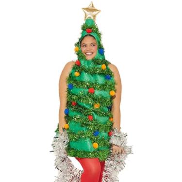 Imagem de Fantasia feminina de árvore de Natal sem mangas, capô, roupa de Natal, fantasia de árvore para adultos, cosplay (verde, tamanho único)