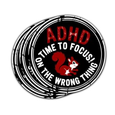 Imagem de (3 peças) Adesivos ADHD Time to Focus on The Wrong Thing, decalques engraçados de vinil de humor neurodivergente para adultos, estudantes e defensores da saúde mental, adesivos fofos de esquilo TDAH