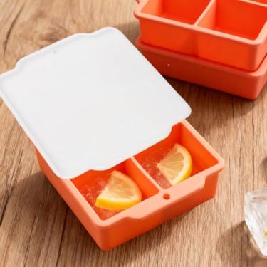 Imagem de Bandeja de gelo para 4 cubos de café – empilhável de fácil liberação, funciona como máquina de gelo, bandeja de silicone e molde de resfriamento de bebidas – capa rosa + transparente