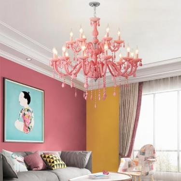 Imagem de Lustre contemporâneo de cristal rosa com velas, estilo europeu, luxuoso, para sala de estar, restaurante, quarto, quarto infantil, quarto de menina, casa de campo, loja de roupas, salão de b