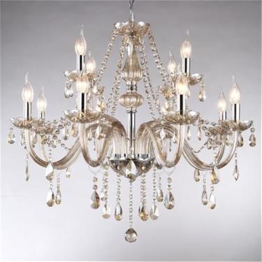 Imagem de Lustre de cristal de luxo europeu com LED, estilo americano, para sala de estar, restaurante, quarto, villa, hotel, loja de roupas, salão de beleza, café, bar, karaokê (HAA 12 lâmpadas)