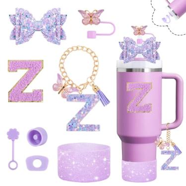 Imagem de Conjunto de acessórios de copo brilhante para copo Stanley Cup 850 g 1,134 g com alça, incluindo decoração de arco de palha, capa de cobertura de palha, bota, rolhas à prova de derramamento, pingentes