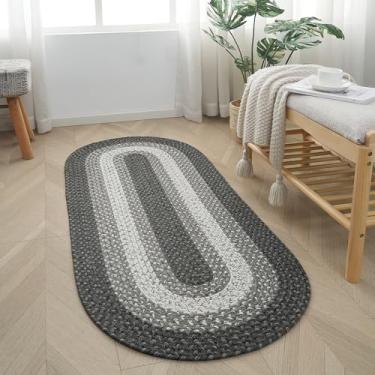 Imagem de RCTJHOME Tapete oval trançado de 6 x 15 cm, tapete de cozinha corredor, tapetes impermeáveis para entrada de corredor, tapetes internos/externos para porta da frente/traseira, tapetes laváveis de