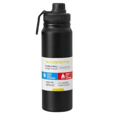 Imagem de Garrafa Térmica Esportiva Inox 800ml – Parede Dupla, Tampa Antivazamento, Infusor de Frutas, BPA Free, Fria 12h Quente 8h, Ideal para Academia, Viagem e Escritório - PRETA