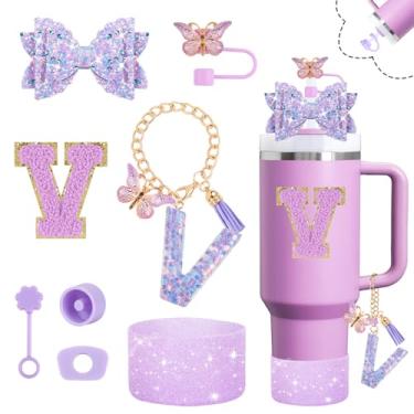 Imagem de Conjunto de acessórios de copo brilhante para copo Stanley Cup 850 g 1,134 g com alça, incluindo decoração de arco de palha, capa de cobertura de palha, bota, rolhas à prova de derramamento, pingentes