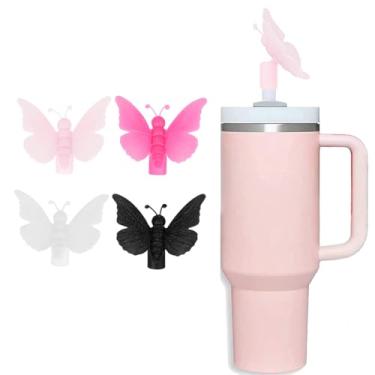 Imagem de HIUSITY Capas de canudo de borboleta estéreo 3D para Stanley Cup, topos de canudos de silicone para copo com alça de 1,134 g, tampas reutilizáveis à prova de poeira fofas de 10 mm/0,4 pol para