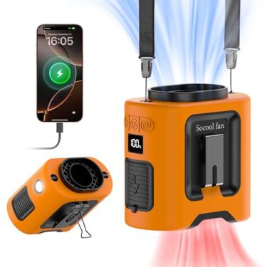 Imagem de Socool Ventilador de cintura portátil de 14500 mAh com rotação de 360, recarregável, clipe pessoal, para camisa, ventilador, 67 horas, ventiladores de pescoço suspensos com 5 velocidades e luz LED
