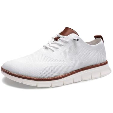Imagem de Breeze Tênis masculino casual de negócios, calçado urbano confortável Breeze para homens, tênis social de malha Oxford, respirável superior Wearbreeze calçado, tênis leve com cadarço, Branco, 14.5