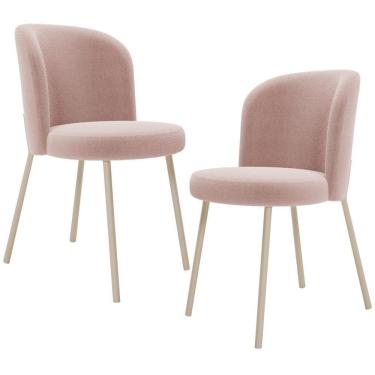Imagem de Kit 02 Cadeiras Para Sala De Jantar Cozinha Estofada Gavi Arena L02 Bouclê Rosê - Lyam Decor
